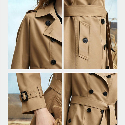 Womens Oversized Long Trench Coat Double Breasted Lapel Windproof Overcoat with Belt