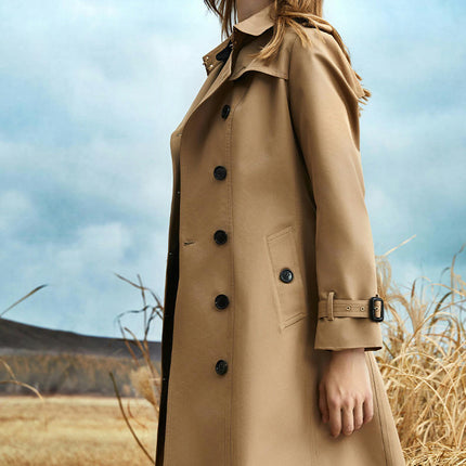 Womens Oversized Long Trench Coat Double Breasted Lapel Windproof Overcoat with Belt