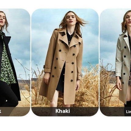 Womens Oversized Long Trench Coat Double Breasted Lapel Windproof Overcoat with Belt