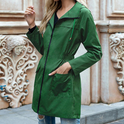 Autumn Hooded Waist Raincoat Zipper Women's Raincoat Outdoor Mountaineering Clothes Jacket