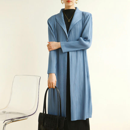 Autumn and Spring Pleated Long Fashion Solid Color Thin Cardigan Top Coat