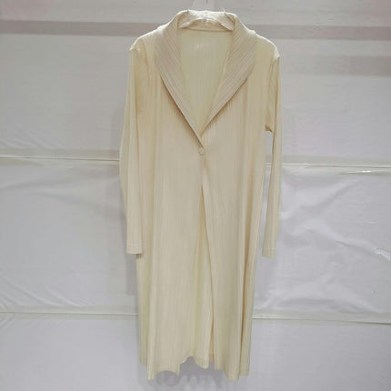 Autumn and Spring Pleated Long Fashion Solid Color Thin Cardigan Top Coat