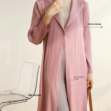 Autumn and Spring Pleated Long Fashion Solid Color Thin Cardigan Top Coat