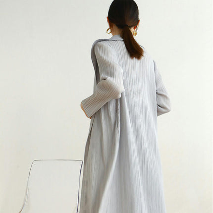 Autumn and Spring Pleated Long Fashion Solid Color Thin Cardigan Top Coat