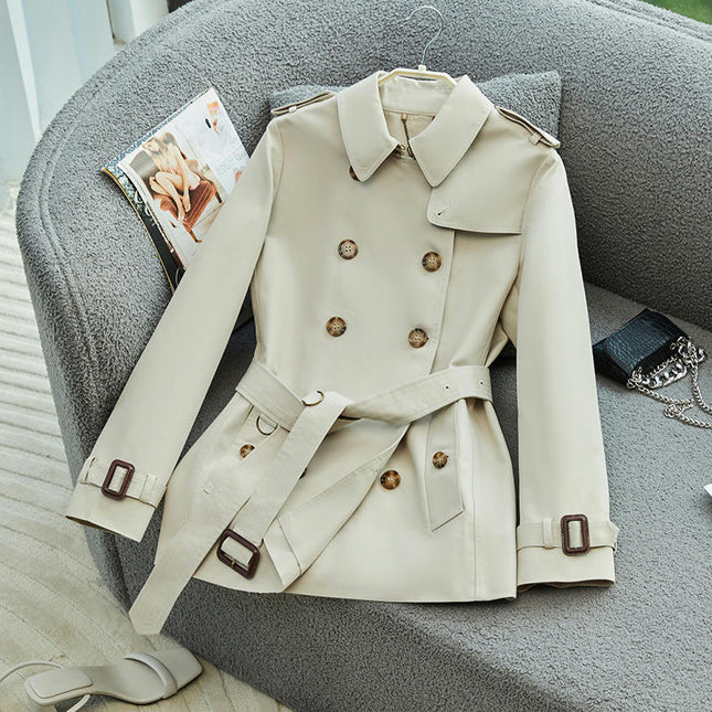 Women's High-end Double Breasted Trench Coats Mid-Length Belted Overcoat