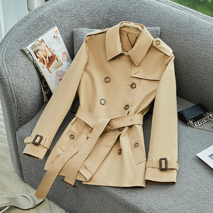 Women's High-end Double Breasted Trench Coats Mid-Length Belted Overcoat