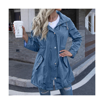 Hooded Zipper Raincoat Jacket Women Winter Mid-Length Women's Raincoat