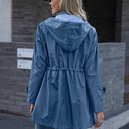 Hooded Zipper Raincoat Jacket Women Winter Mid-Length Women's Raincoat