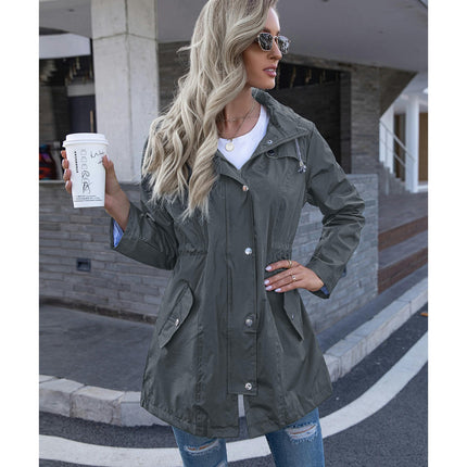 Hooded Zipper Raincoat Jacket Women Winter Mid-Length Women's Raincoat