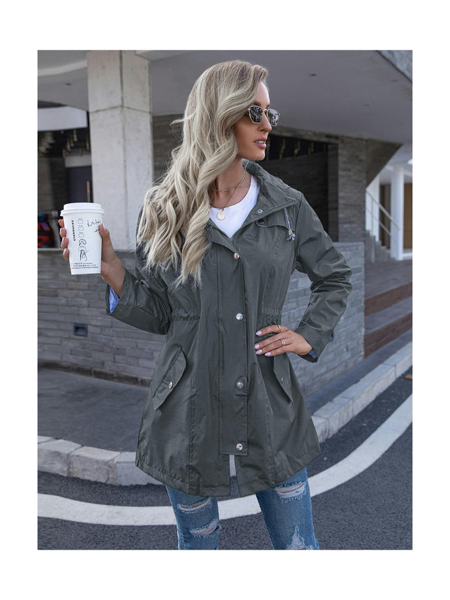 Hooded Zipper Raincoat Jacket Women Winter Mid-Length Women's Raincoat