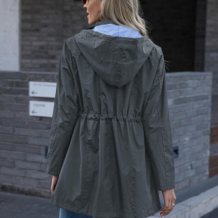 Hooded Zipper Raincoat Jacket Women Winter Mid-Length Women's Raincoat