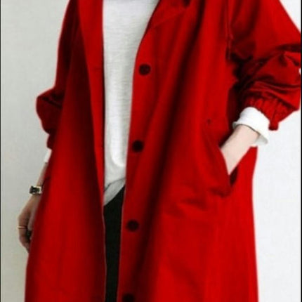 Spring Button Casual Trench Coat Women's Midi Loose Long Sleeve Hooded Jacket