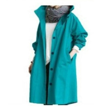 Spring Button Casual Trench Coat Women's Midi Loose Long Sleeve Hooded Jacket