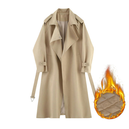 Women's Quilted and Thickened Trench Coats Causal Windproof Long Lapel Overcoat with Belt