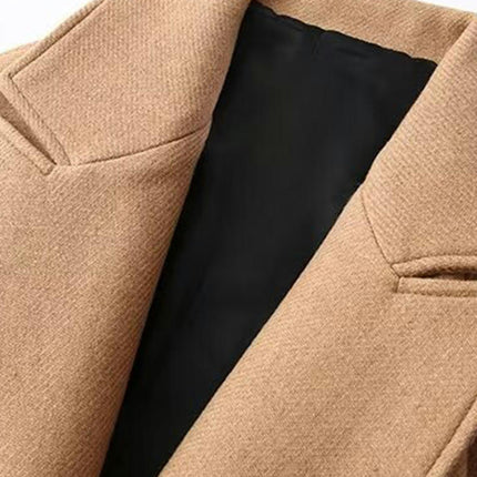 Women's Long Wool Pea Coat Winter Casual Coat Notch Lapel Belt Jacket Coat