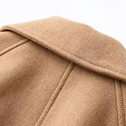 Women's Long Wool Pea Coat Winter Casual Coat Notch Lapel Belt Jacket Coat