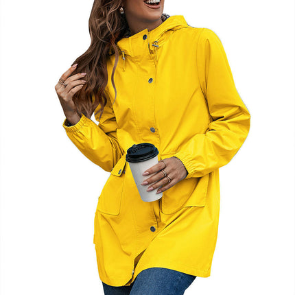 Womens Waterproof Raincoat Lightweight Hooded Windbreaker With Pockets for Outdoor