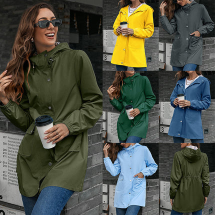 Womens Waterproof Raincoat Lightweight Hooded Windbreaker With Pockets for Outdoor