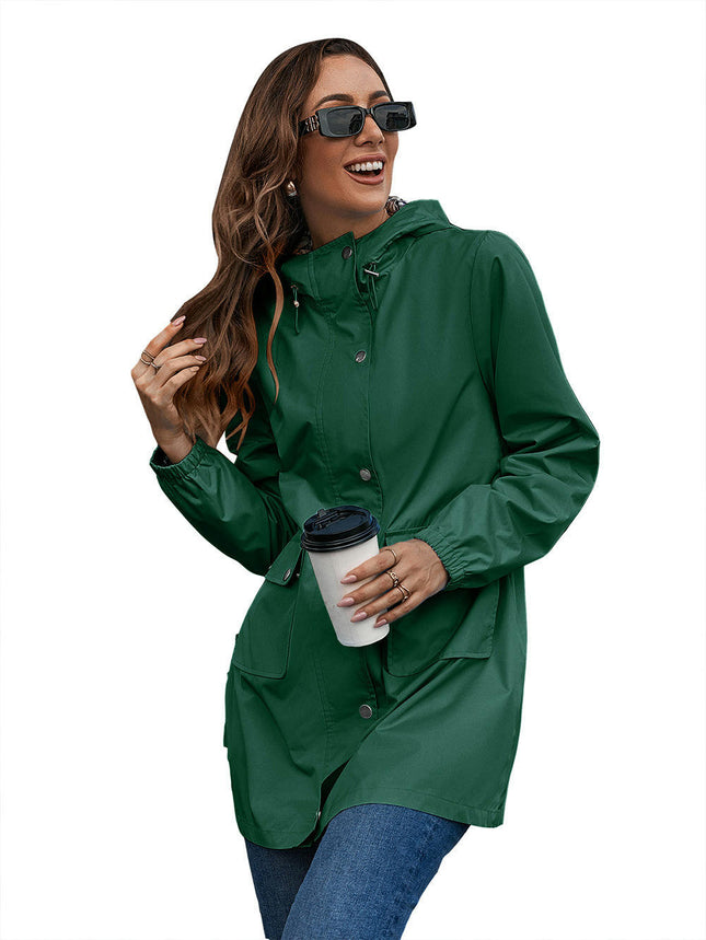 Womens Waterproof Raincoat Lightweight Hooded Windbreaker With Pockets for Outdoor