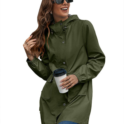 Womens Waterproof Raincoat Lightweight Hooded Windbreaker With Pockets for Outdoor