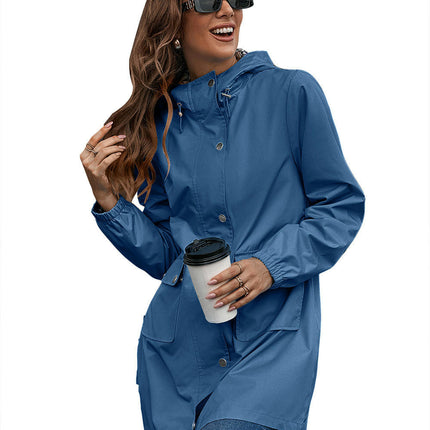 Womens Waterproof Raincoat Lightweight Hooded Windbreaker With Pockets for Outdoor