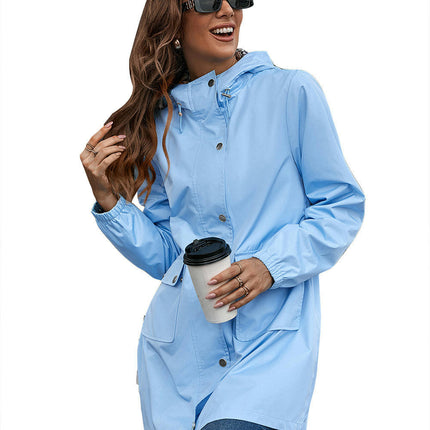 Womens Waterproof Raincoat Lightweight Hooded Windbreaker With Pockets for Outdoor