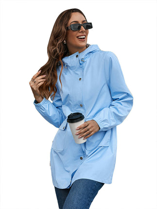 Womens Waterproof Raincoat Lightweight Hooded Windbreaker With Pockets for Outdoor