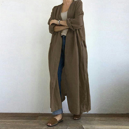 Women's Autumn Casual Long Sleeve Shirt Dress-Versatile Extra Long Large Size Cardigan Jacket