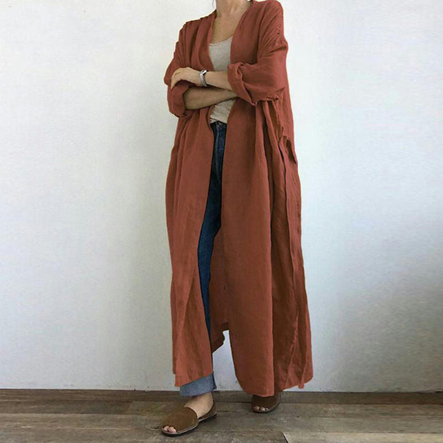 Women's Autumn Casual Long Sleeve Shirt Dress-Versatile Extra Long Large Size Cardigan Jacket