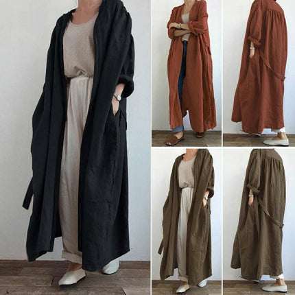 Women's Autumn Casual Long Sleeve Shirt Dress-Versatile Extra Long Large Size Cardigan Jacket