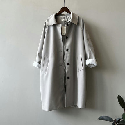 Women's Casual Lapel Button Windbreaker-Autumn Loose Mid-Length Coat