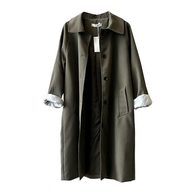 Women's Casual Lapel Button Windbreaker-Autumn Loose Mid-Length Coat