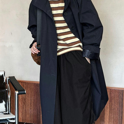 Women's Stand Collar Button Coat - Loose Fashion Long Trench Coat