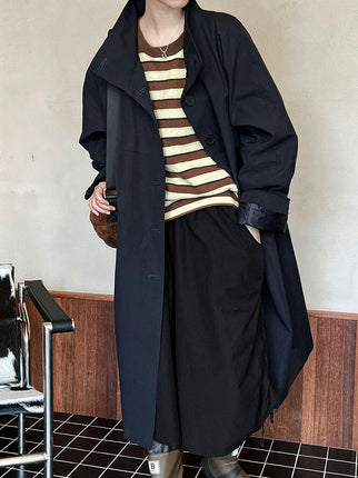 Women's Stand Collar Button Coat - Loose Fashion Long Trench Coat