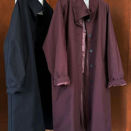 Women's Stand Collar Button Coat - Loose Fashion Long Trench Coat