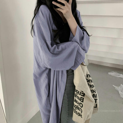 Long-sleeved cardigan coat women's shirt solid color thin top