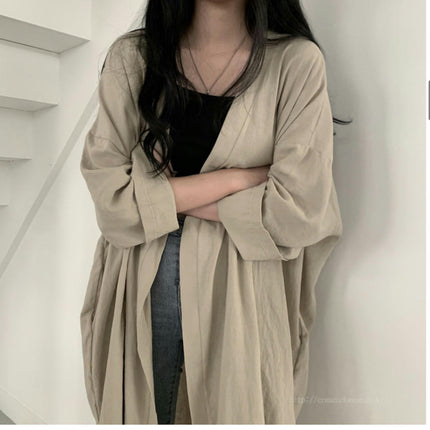 Long-sleeved cardigan coat women's shirt solid color thin top