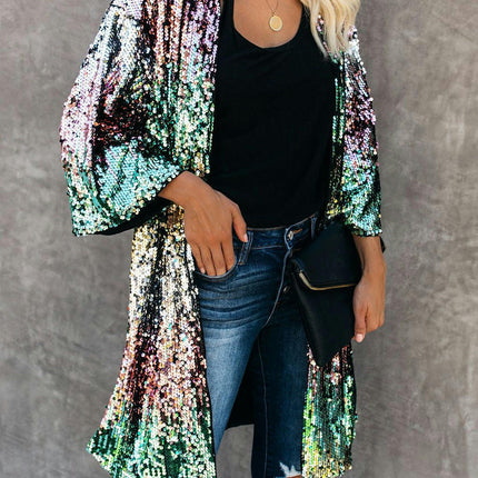 Women's European and American Style Colorful Sequins Personality Street Cardigan Coat