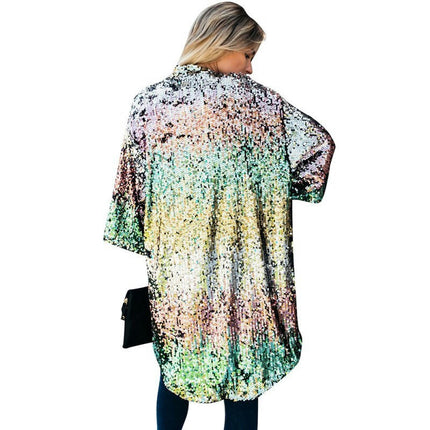 Women's European and American Style Colorful Sequins Personality Street Cardigan Coat