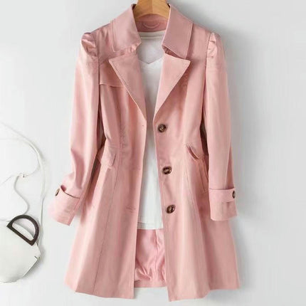 Spring and Autumn Slim Fit Women's Trench Coat-Single Breasted Lapel Mid-Length Coat