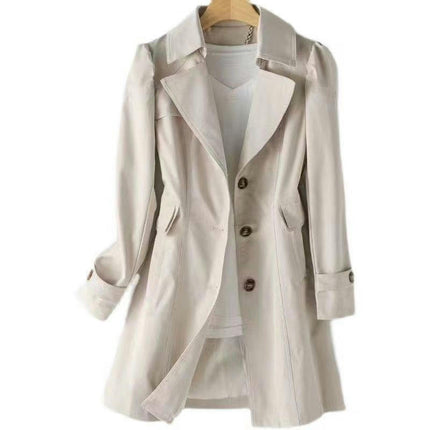 Spring and Autumn Slim Fit Women's Trench Coat-Single Breasted Lapel Mid-Length Coat