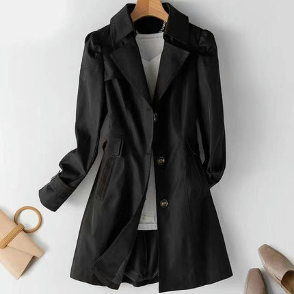 Spring and Autumn Slim Fit Women's Trench Coat-Single Breasted Lapel Mid-Length Coat