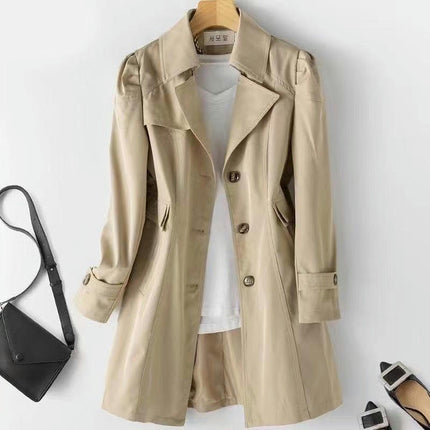 Spring and Autumn Slim Fit Women's Trench Coat-Single Breasted Lapel Mid-Length Coat