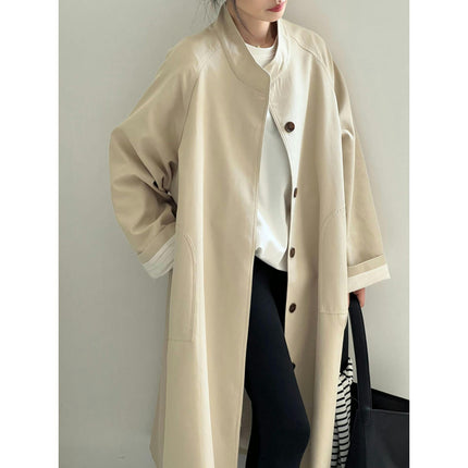 Women's Stand Collar Trench Coat Autumn Casual Lapel Single Breasted Trench Coat Coat