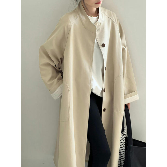 Women's Stand Collar Trench Coat Autumn Casual Lapel Single Breasted Trench Coat Coat