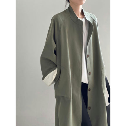 Women's Stand Collar Trench Coat Autumn Casual Lapel Single Breasted Trench Coat Coat