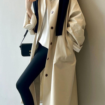 Women's Stand Collar Trench Coat Autumn Casual Lapel Single Breasted Trench Coat Coat