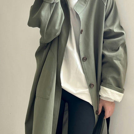 Women's Stand Collar Trench Coat Autumn Casual Lapel Single Breasted Trench Coat Coat