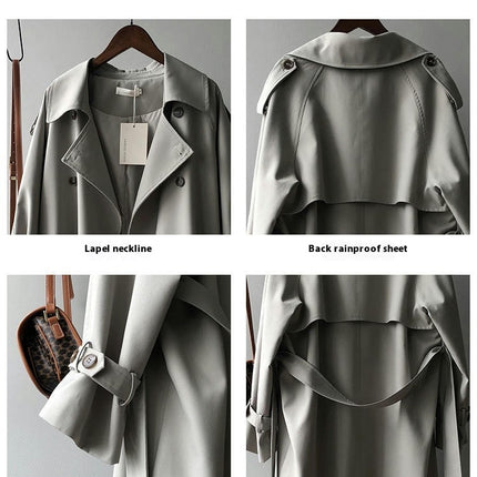 Women's Double Breasted Long Trench Coat Windproof Notched lapels Slim Overcoat