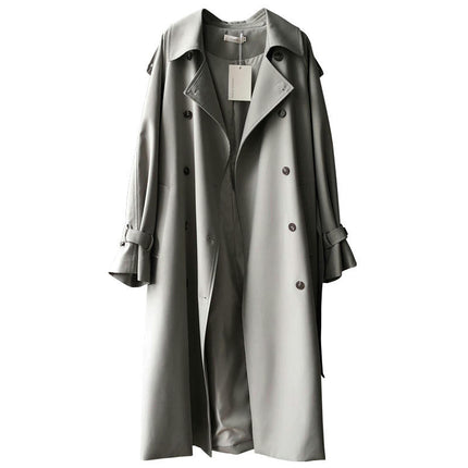 Women's Double Breasted Long Trench Coat Windproof Notched lapels Slim Overcoat